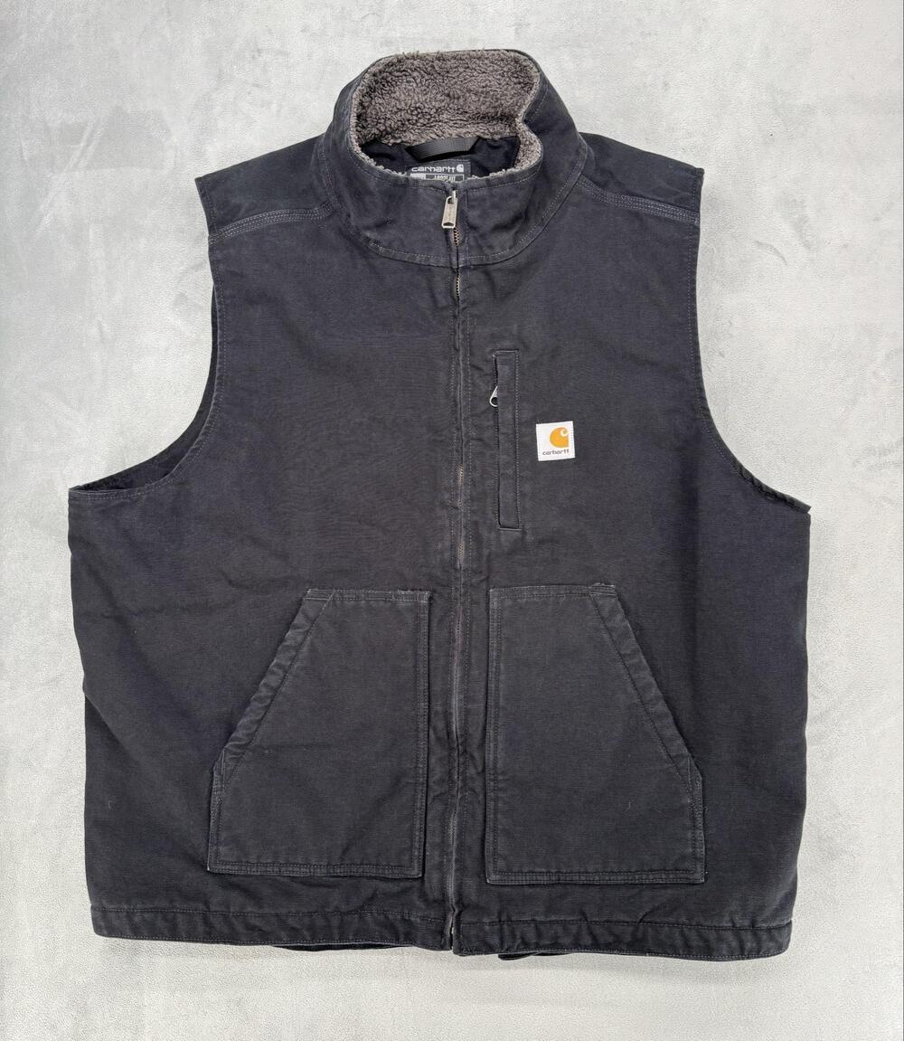 Carhartt Vest Mens 2XL Black Lined Insulated Canvas Workwear Full Zip OV4277-M